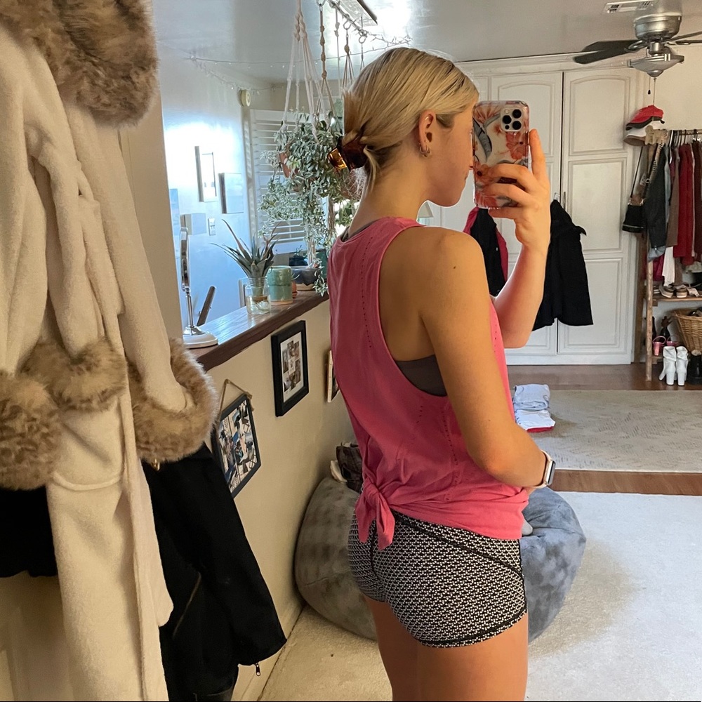 Pink tie back tank top
